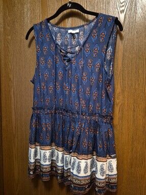 New With Tags Maurice's Navy Floral Lace-Up Sleeveless Rayon Tank Top Size Small